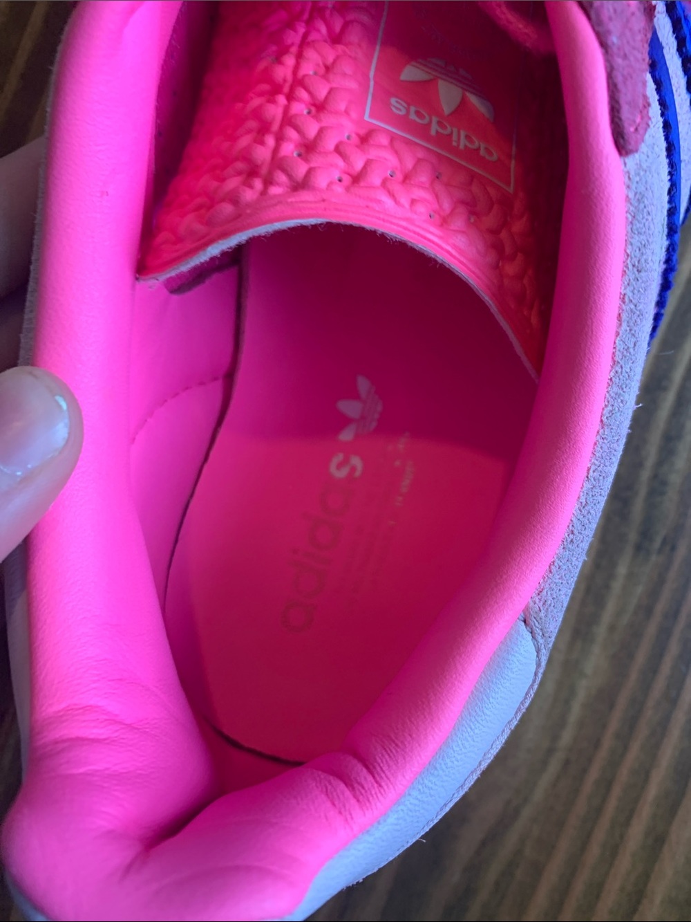 Adidas Gazelle Pink Suede Sneakers with Blue Stripes - Picture 8 of 9